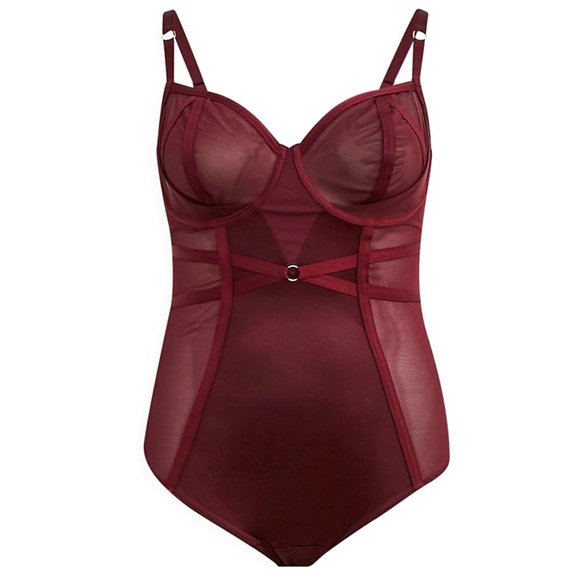 ❤️NWT VINTAGE TORRID LINGERIE BODYSUIT - WINE LACE SATIN - SHEER MESH 4X - Picture 5 of 7